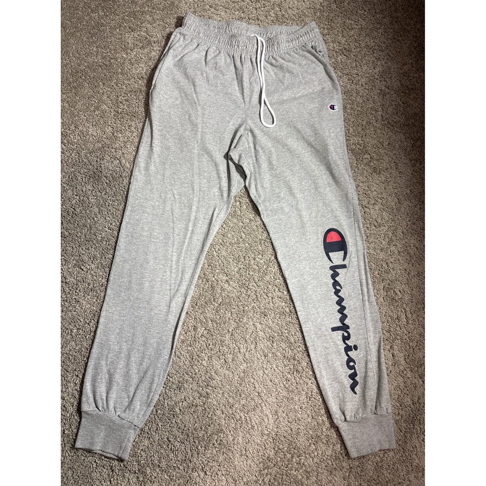 Champion Mens Gray Jogger Sweatpants Large Script Logo GP08H Size M